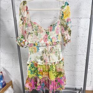 Hemant and Nandita Floral Smocked Women's Dress - Ruffle Bottom Medium LIKE NEW